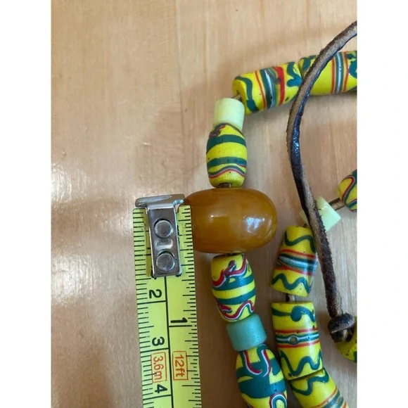 Vintage African Trade Bead Necklace Faux Amber Millefiori Glass Ethnic Bohemian - Picture 10 of 12